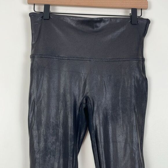 SPANX Faux Suede Shiny Black Leggings Women’s Large - Picture 2 of 7